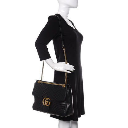 Gucci Calfskin Matelasse Large GG Marmont Shoulder Bag Black 3 of 16