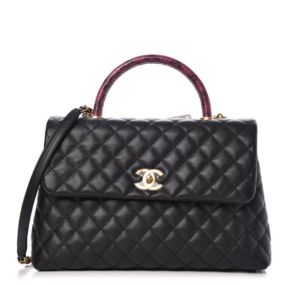 Chanel Caviar Elaphe Quilted Medium Coco Handle Flap Black Burgundy 1 of 7