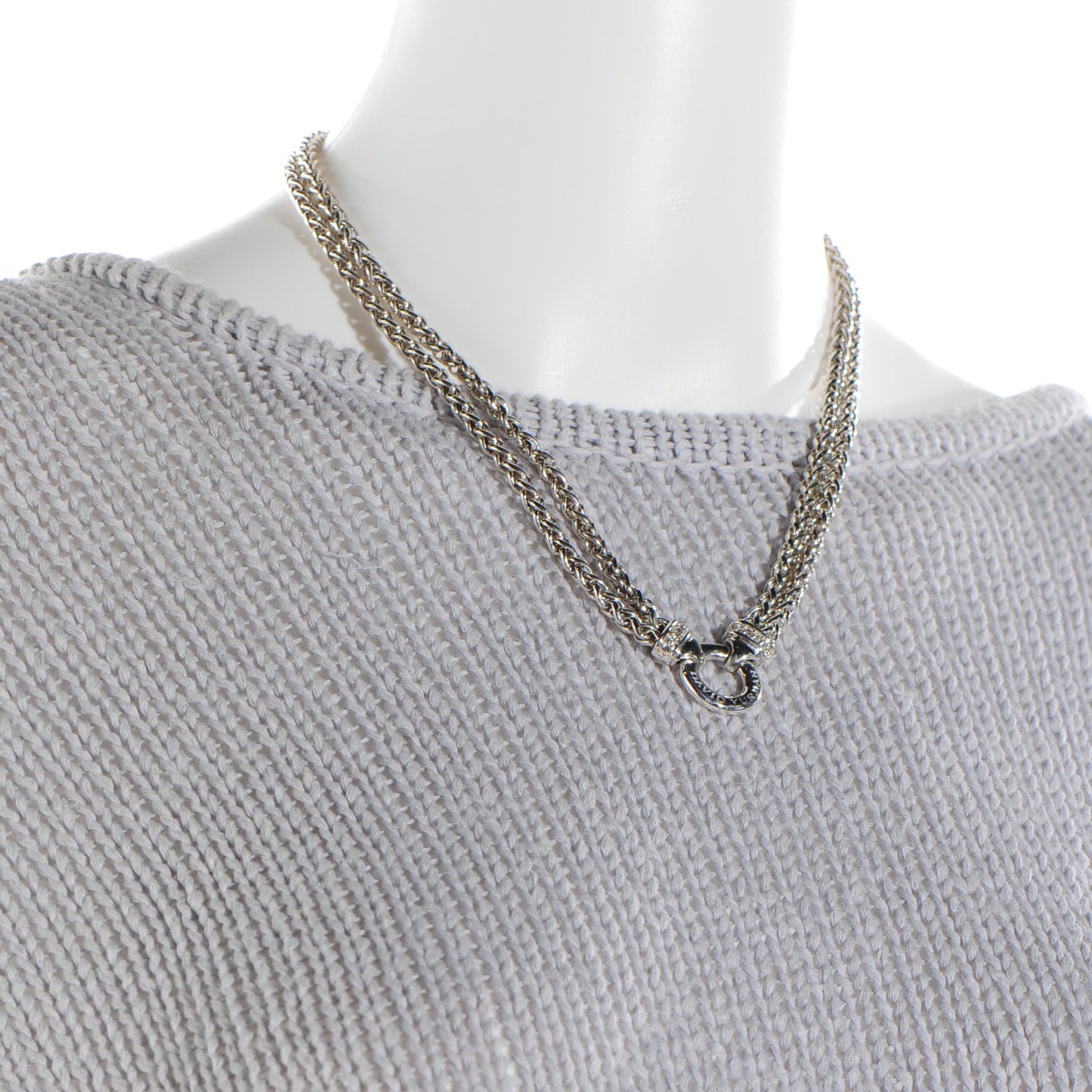 Sterling Silver Diamond 18mm Double Wheat Chain Necklace