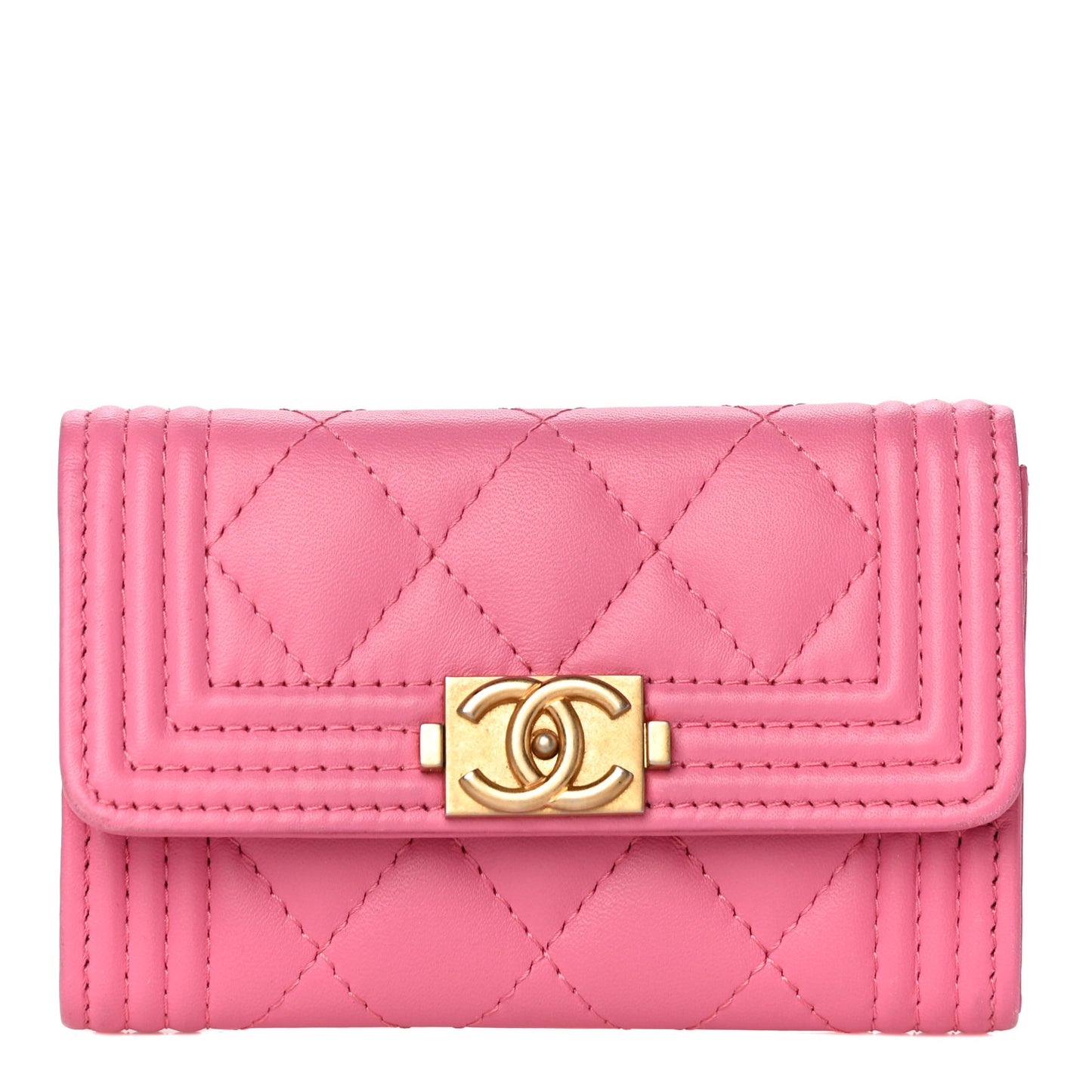 Lambskin Quilted Boy Card Holder Wallet Pink