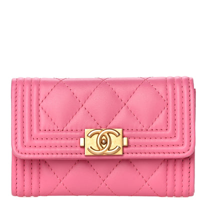 Chanel Lambskin Quilted Boy Card Holder Wallet Pink 1 of 13