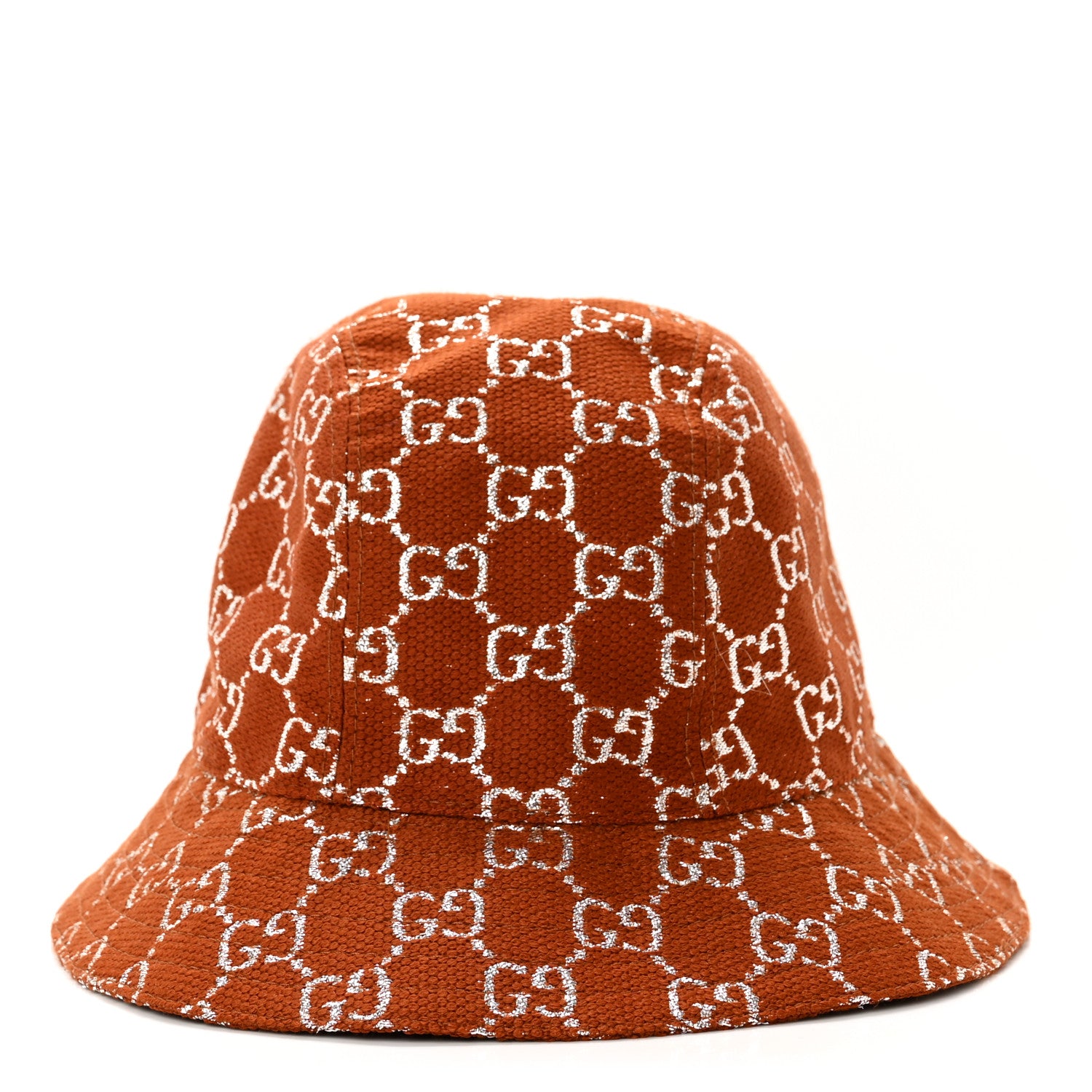 Gucci Canvas Lame GG Monogram Bucket Hat S Burnt Orange Silver 4 of 10