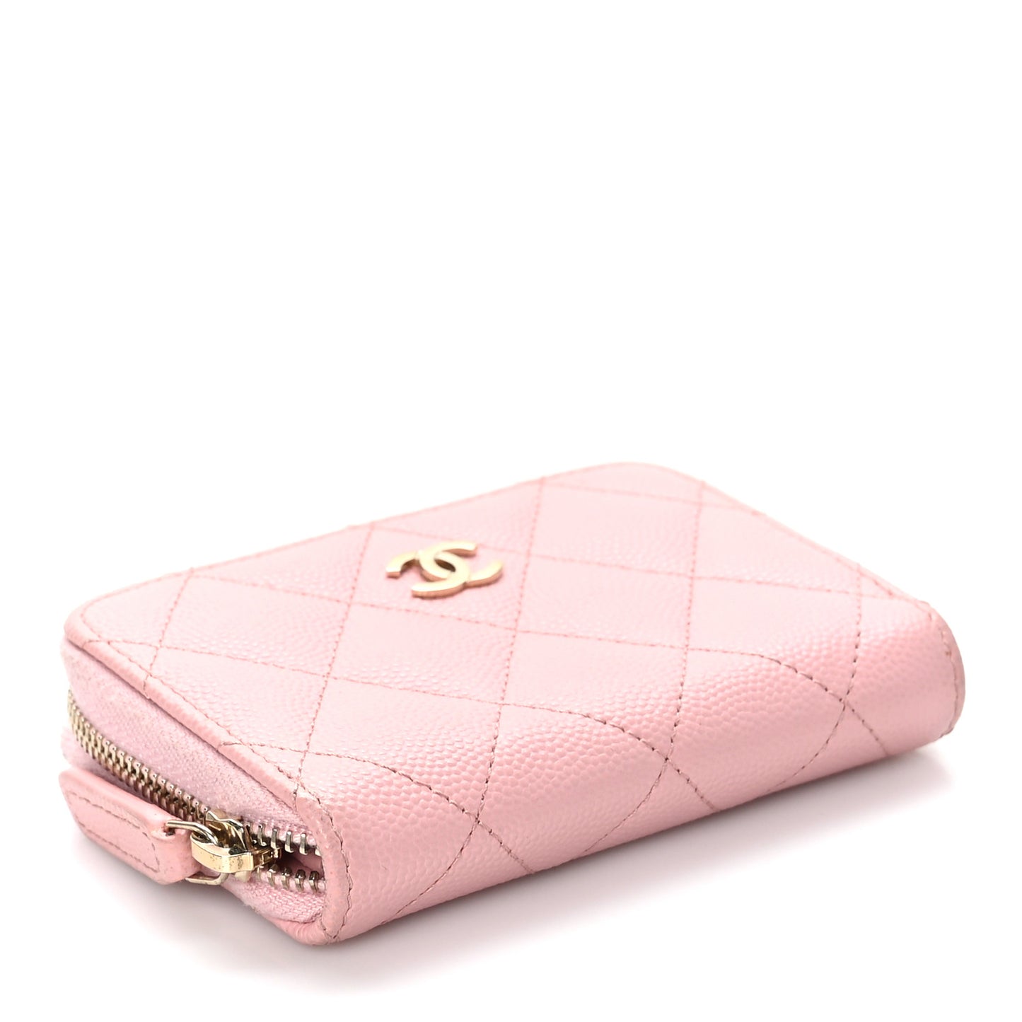 Caviar Quilted Zip Card Holder Pink