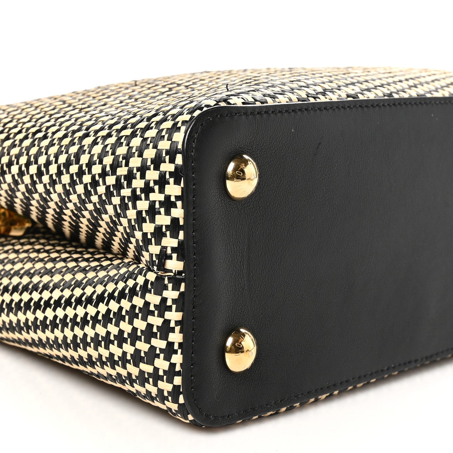 Louis Vuitton Raffia Calfskin Capucines MM Black Ecru 9 of 11