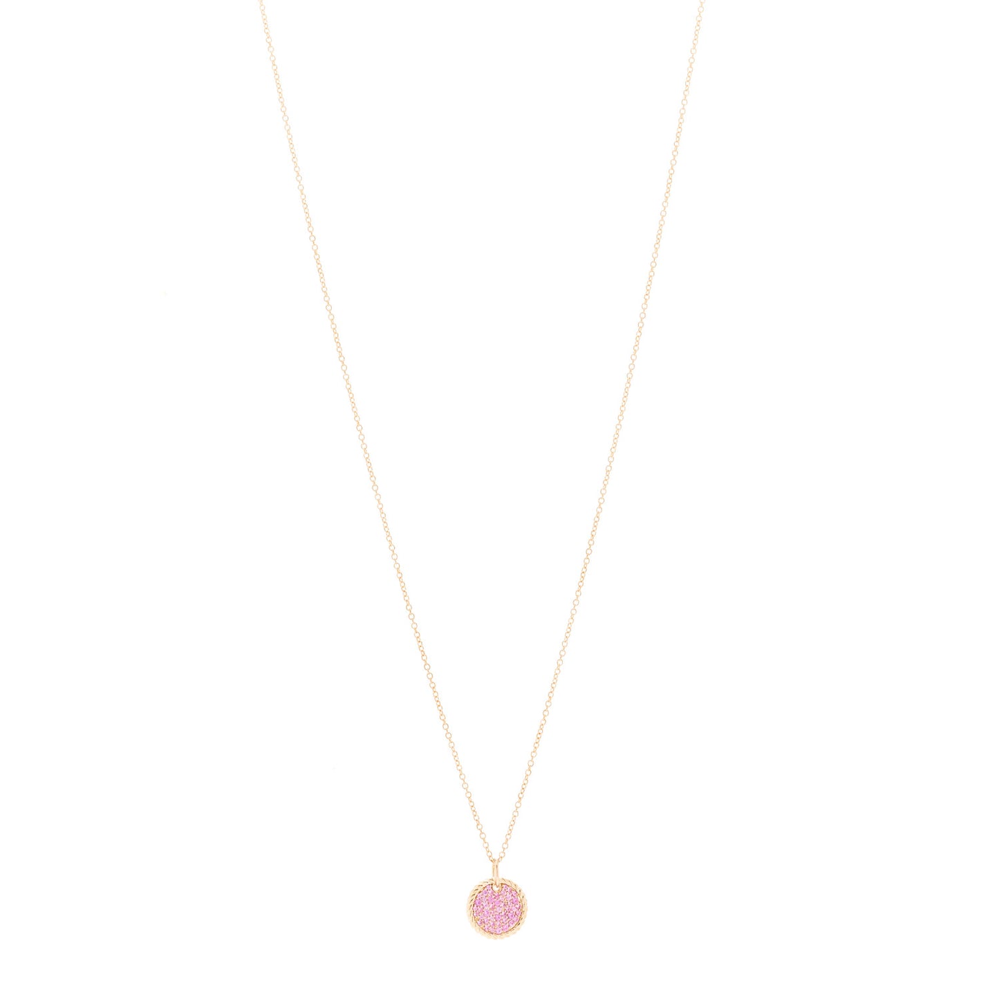 18K Rose Gold Pink Sapphire Cable Collectibles Pave Charm Pendant Necklace