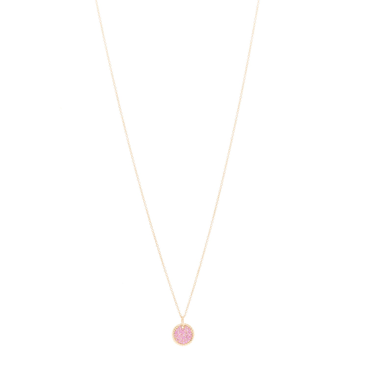 David Yurman 18K Rose Gold Pink Sapphire Cable Collectibles Pave Charm Pendant Necklace 1 of 7