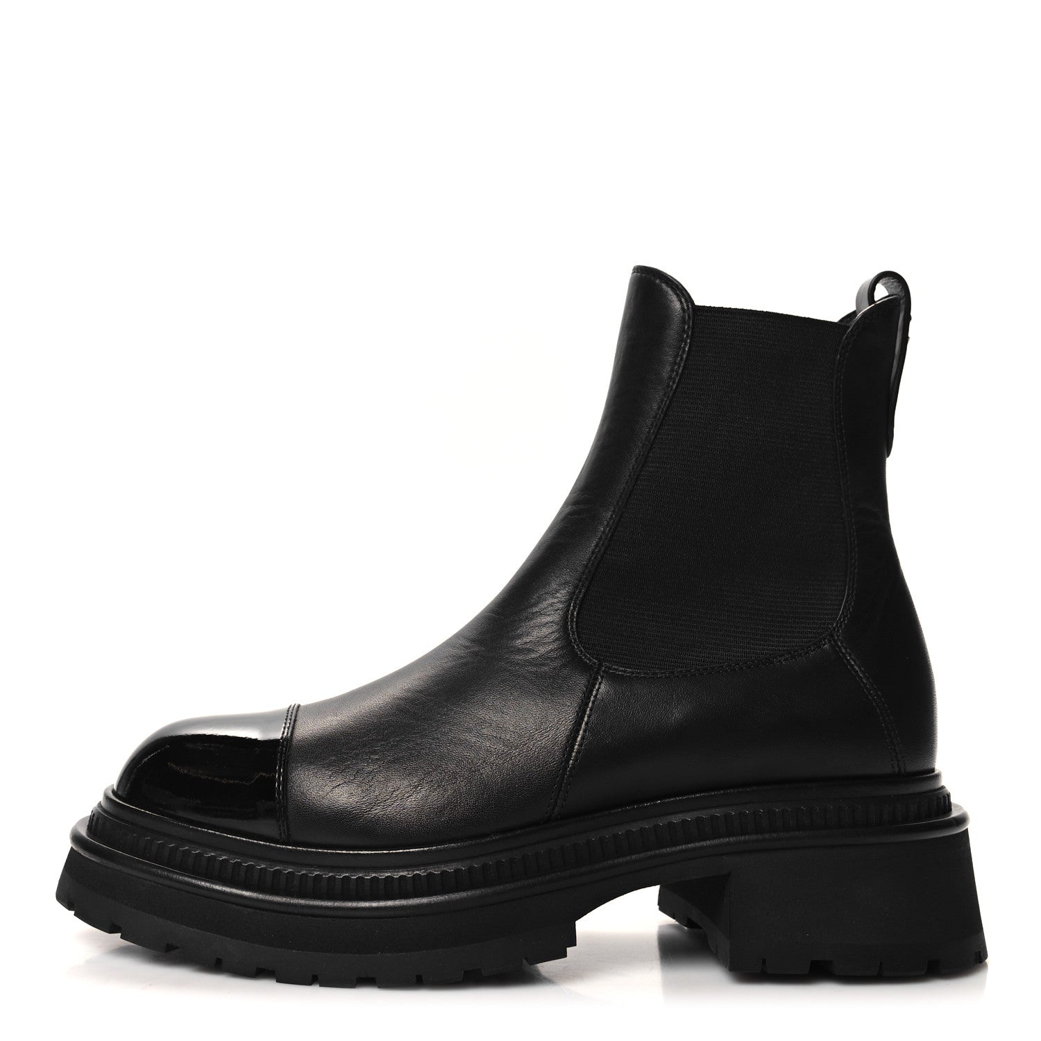 Chanel Crumpled Calfskin Patent Cap Toe Short Boots 36.5 Black 1 of 7