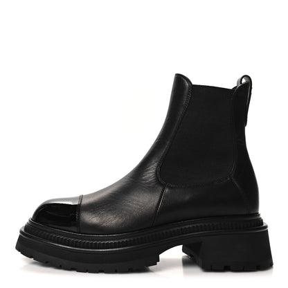 Chanel Crumpled Calfskin Patent Cap Toe Short Boots 36.5 Black 1 of 7