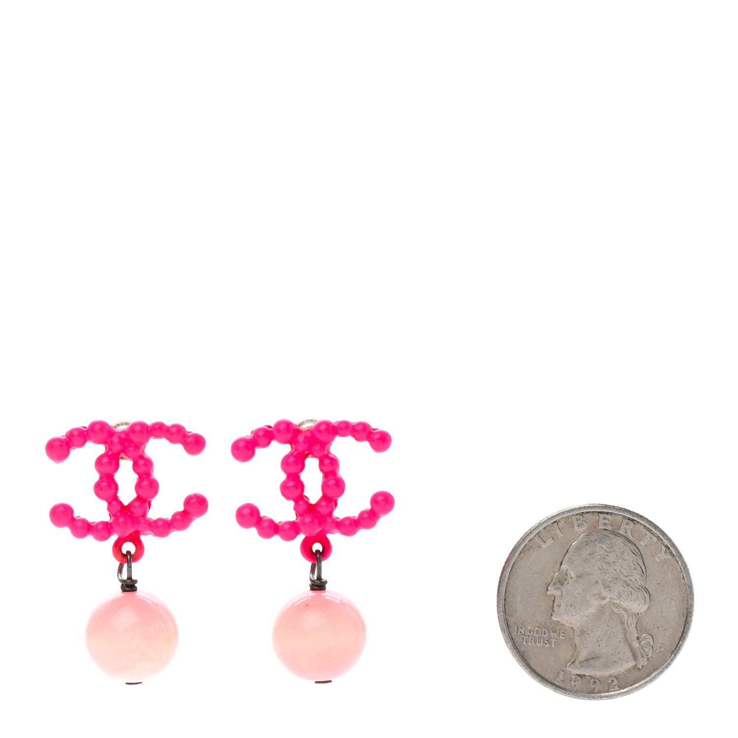 Chanel Resin Ruthenium CC Drop Earrings Pink 2 of 5