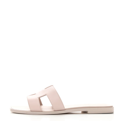 Hermes Box Calfskin Oran Sandals 37 Rose Pale 1 of 9