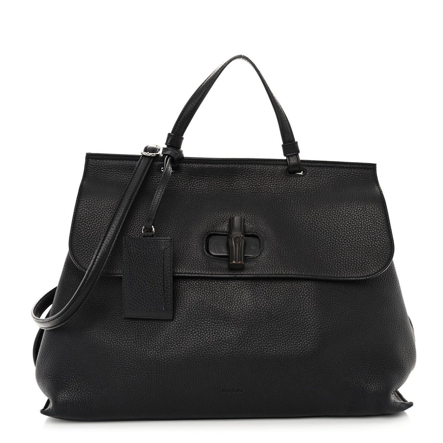 Pebbled Calfskin Large Bamboo Daily Top Handle Bag Black