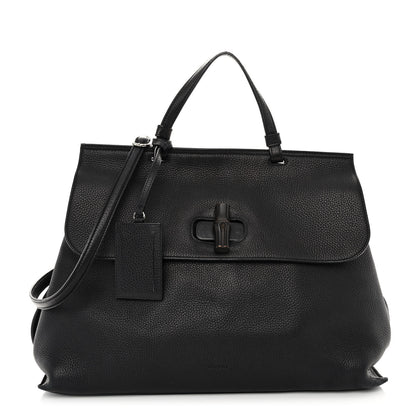 Gucci Pebbled Calfskin Large Bamboo Daily Top Handle Bag Black 1 of 11