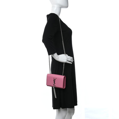 Saint Laurent Calfskin Crocodile Embossed Small Classic Monogram Kate Tassel Satchel Bubblegum 2 of 10