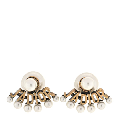 Christian Dior Pearl Crystal J'Adior Earrings Aged Gold 1 of 4