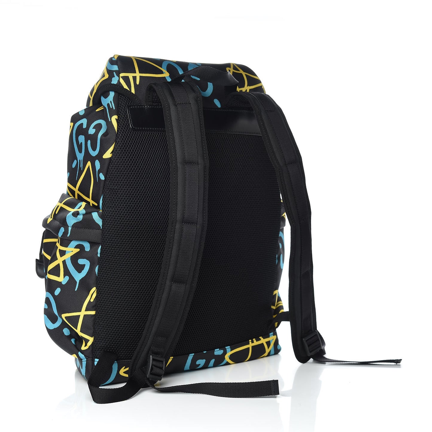 Techno Canvas GucciGhost Double Buckle Backpack Black New Acquamarine