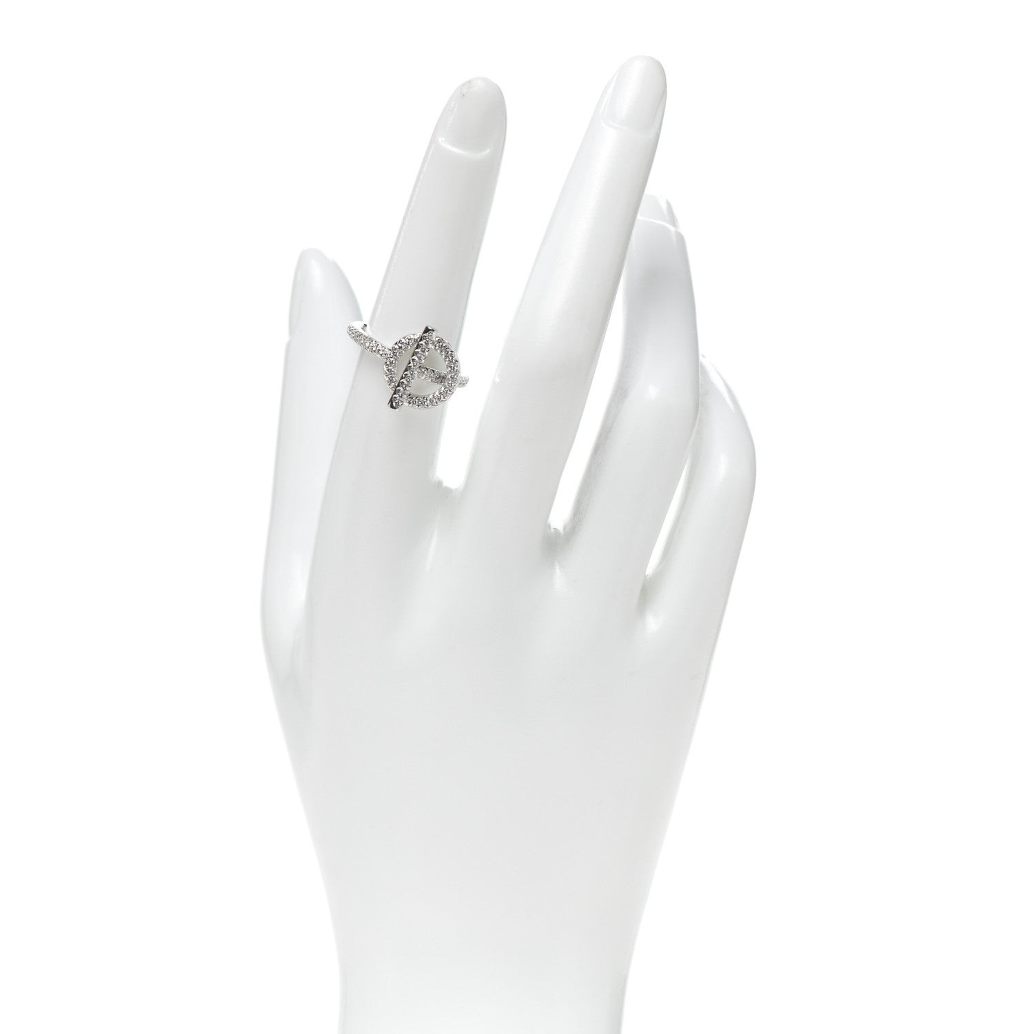 Hermes 18K White Gold Pave Diamond PM Echappee Ring 52 6 2 of 6