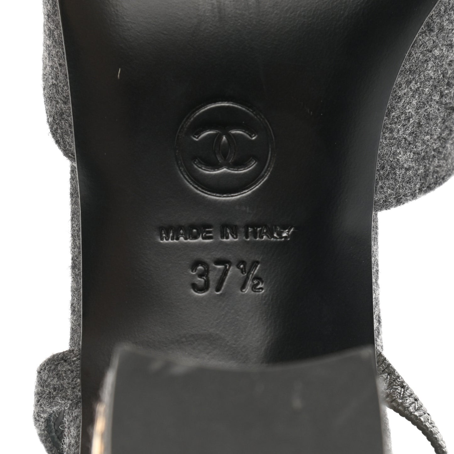 Wool Velvet Cap Toe CC Slingback Pumps 37.5 Black Grey