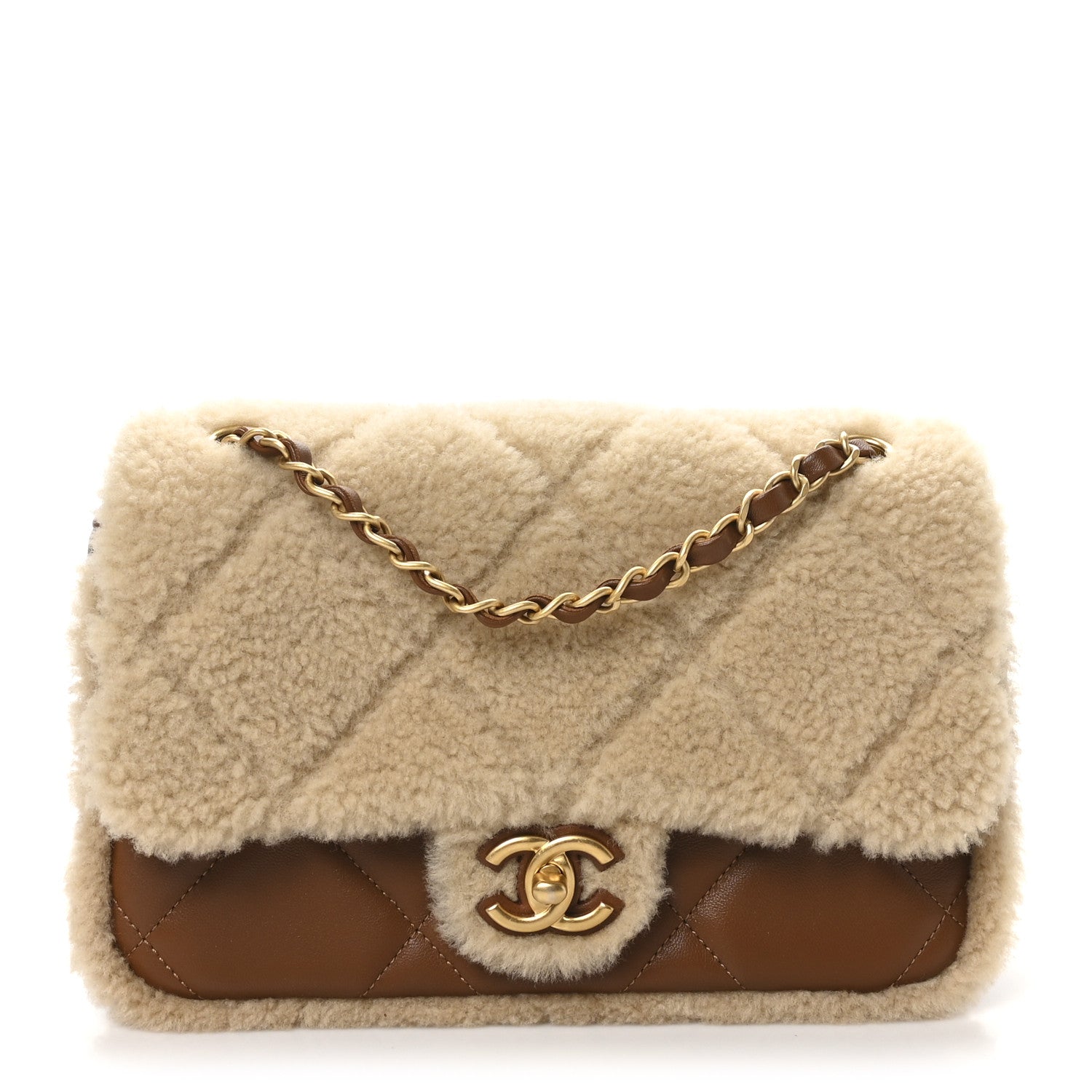 Chanel Shearling Lambskin Quilted Furry Coco Flap Beige Brown 1 of 11