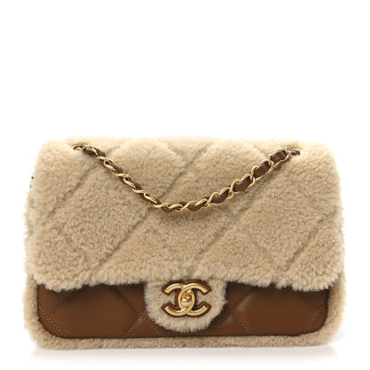 Chanel Shearling Lambskin Quilted Furry Coco Flap Beige Brown 1 of 11