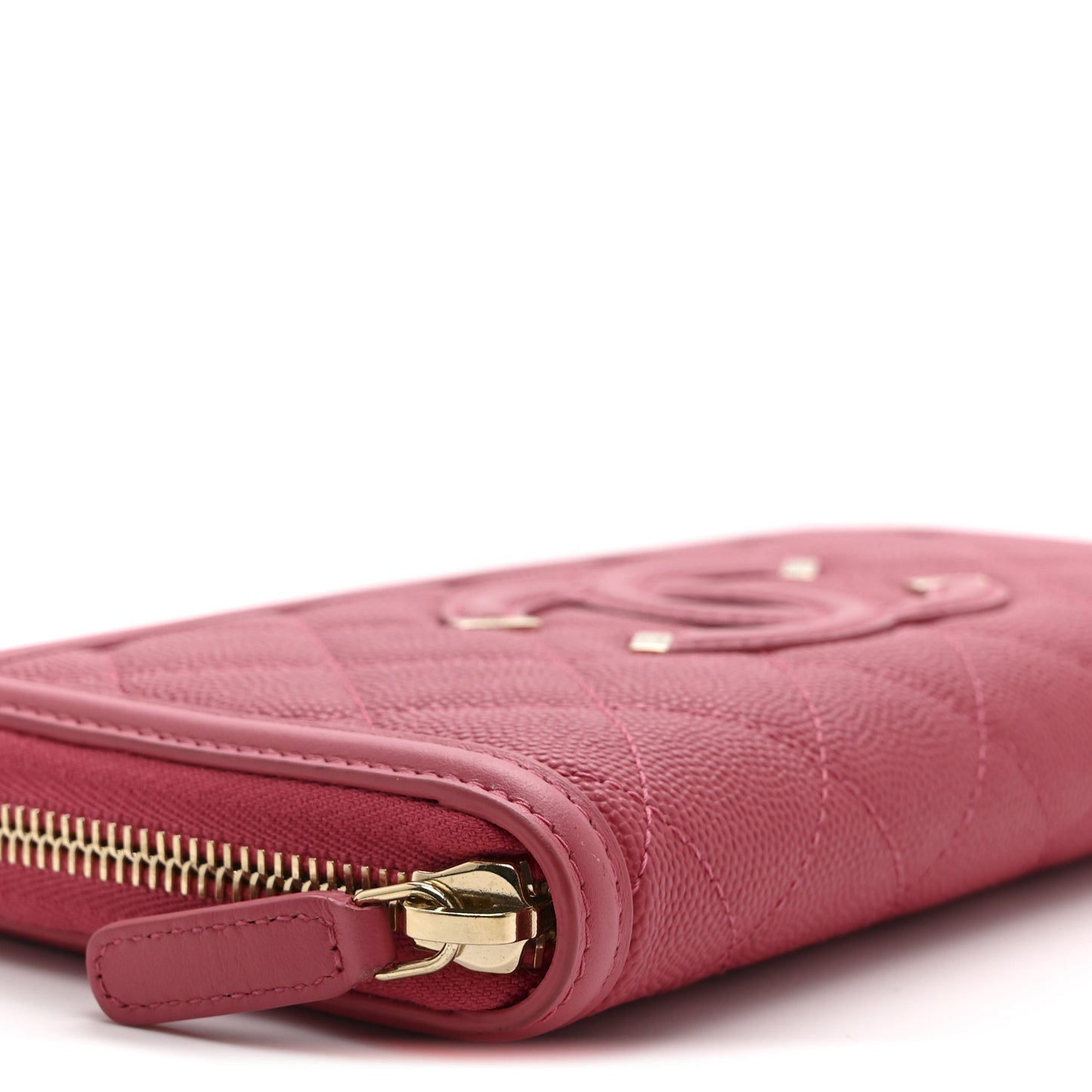 Caviar Quilted Large Filigree Zip Around Wallet Pink