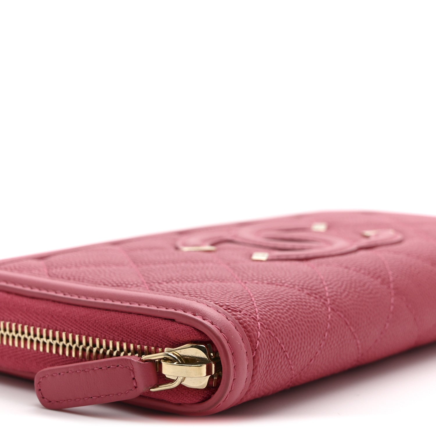 Chanel Caviar Quilted Large Filigree Zip Around Wallet Pink 10 of 11