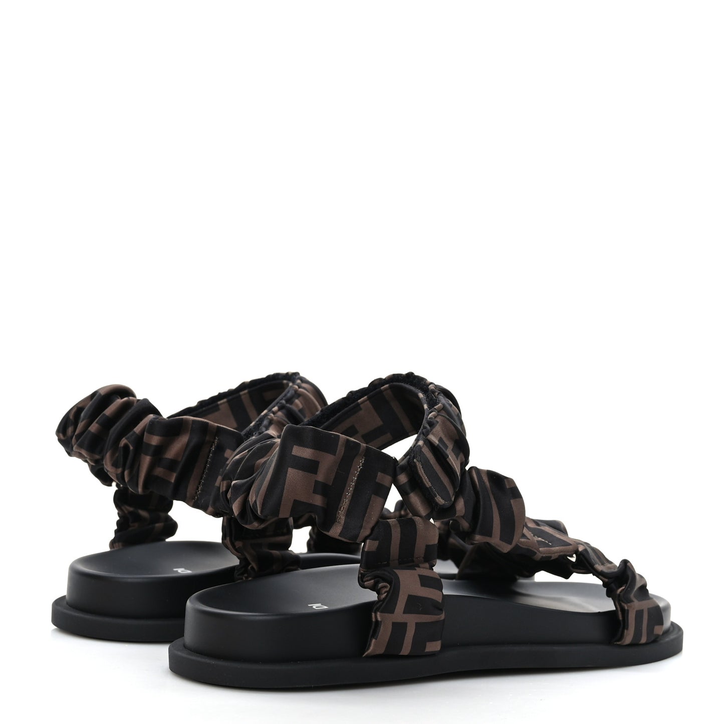 Satin FF Ruched Sandals 38.5 Tobacco Black