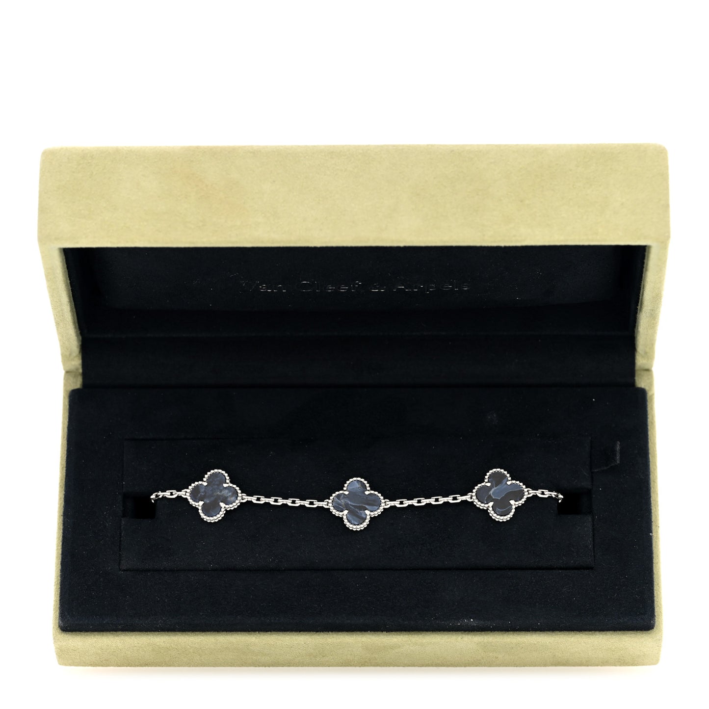 18K White Gold Pietersite 5 Motifs Vintage Alhambra Bracelet