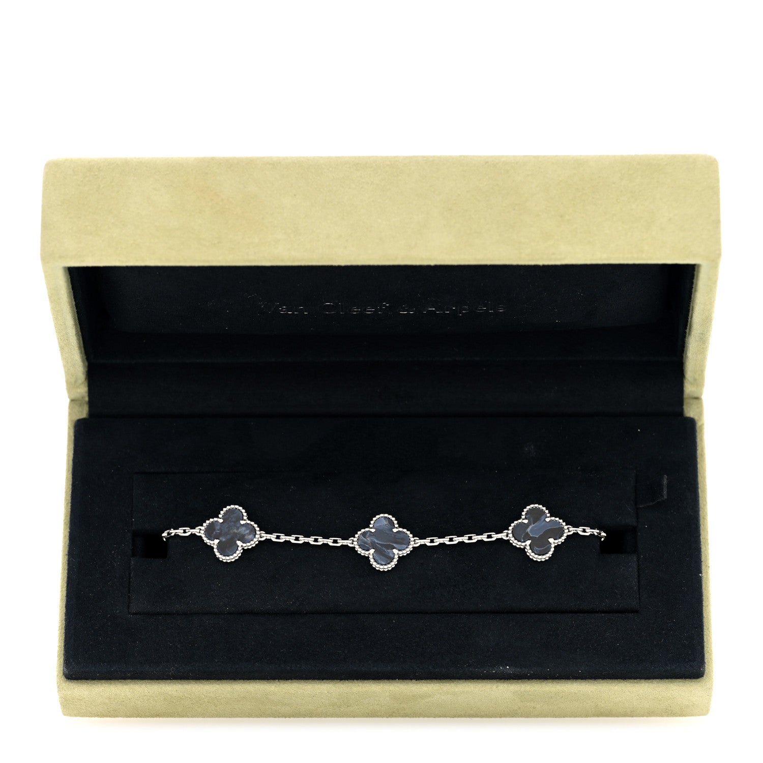 Van Cleef & Arpels 18K White Gold Pietersite 5 Motifs Vintage Alhambra Bracelet 4 of 4