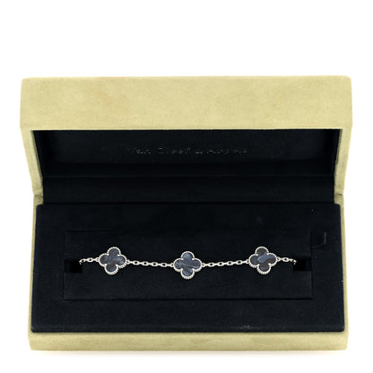 Van Cleef & Arpels 18K White Gold Pietersite 5 Motifs Vintage Alhambra Bracelet 4 of 4