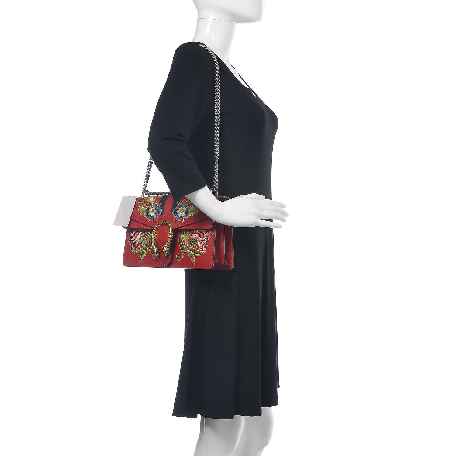 Gucci Calfskin Web Floral Embroidered Small Dionysus Shoulder Bag Hibiscus Red 2 of 9