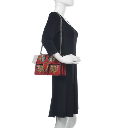 Gucci Calfskin Web Floral Embroidered Small Dionysus Shoulder Bag Hibiscus Red 2 of 9