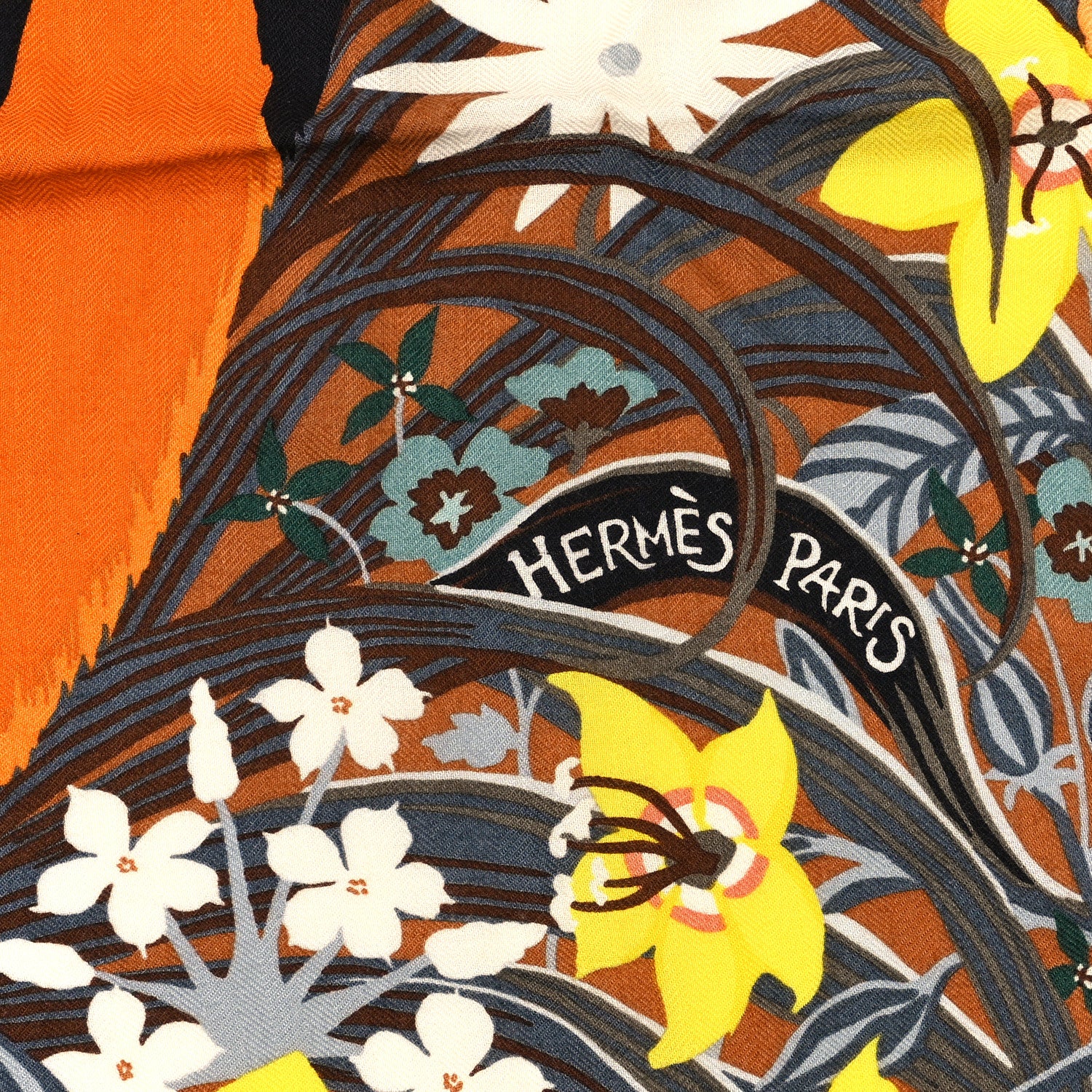 Hermes Cashmere Silk Tyger Tyger Shawl 140 Miel Brun Jaune 2 of 3