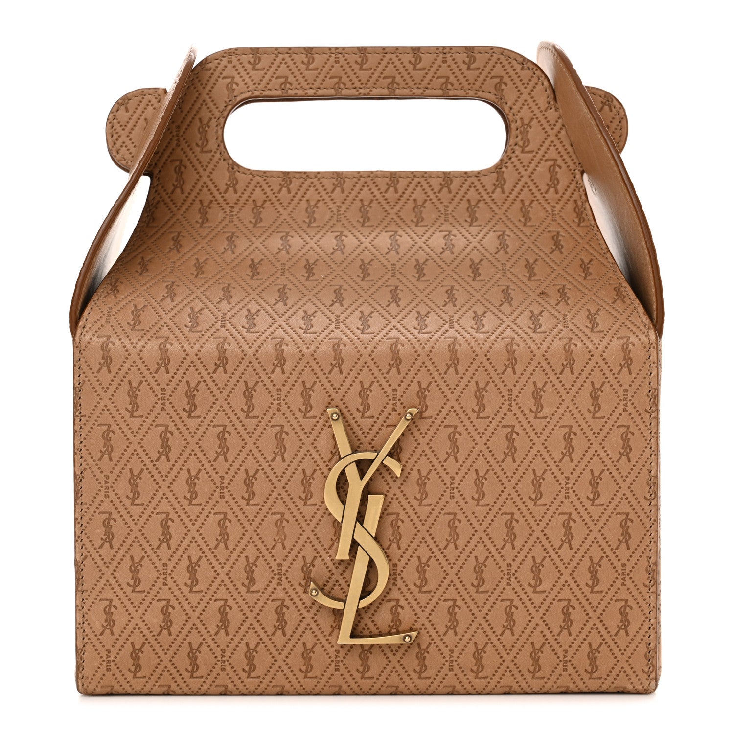Saint Laurent Calfskin Monogram Take Away Box Dusty Vintage Brown Gold 1 of 15