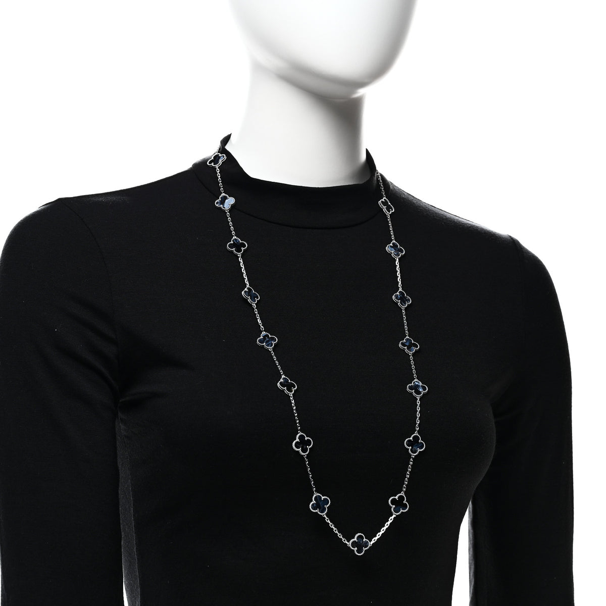 18K White Gold Pietersite 20 Motifs Vintage Alhambra Necklace