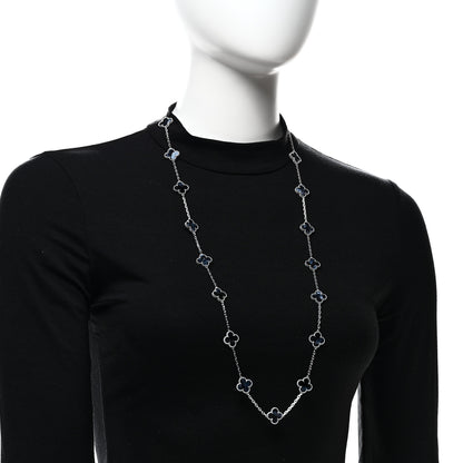 Van Cleef & Arpels 18K White Gold Pietersite 20 Motifs Vintage Alhambra Necklace 3 of 6