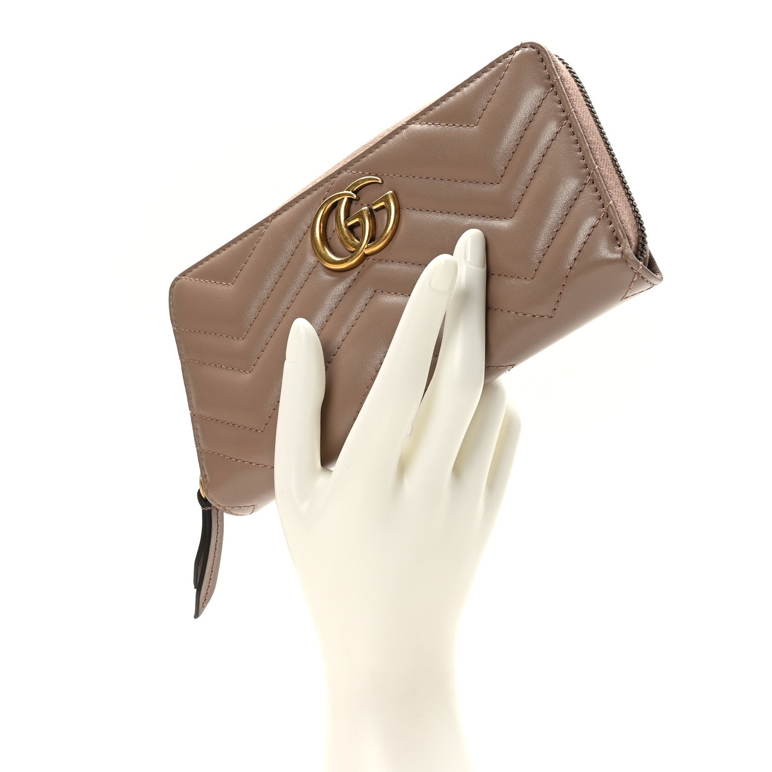 Gucci Calfskin Matelasse GG Marmont Zip Around Wallet Porcelain Rose 2 of 6