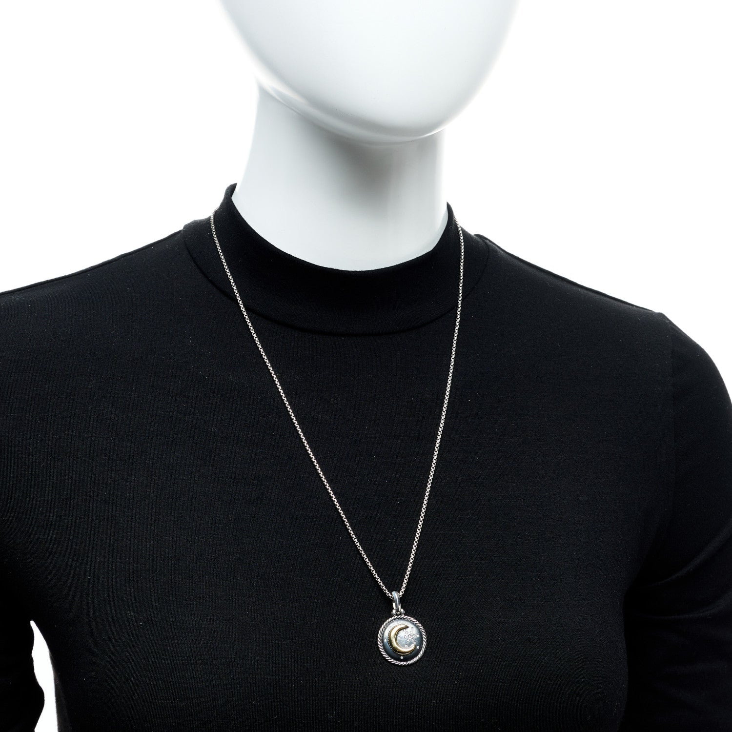 David Yurman Sterling Silver 18K Yellow Gold Diamond Moon and Star Amulet Pendant Necklace 2 of 6