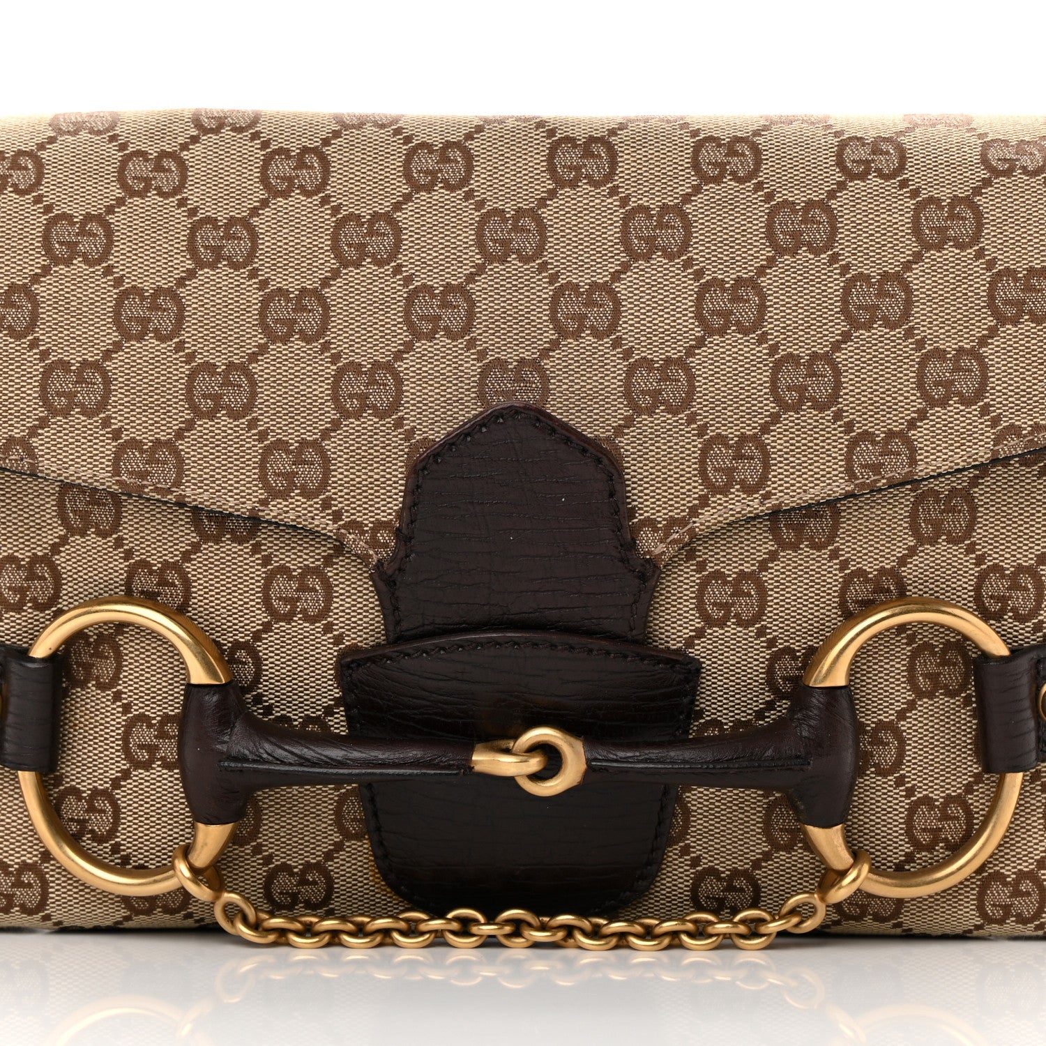 Gucci Monogram Horsebit Chain Flap Shoulder Bag Brown 8 of 13