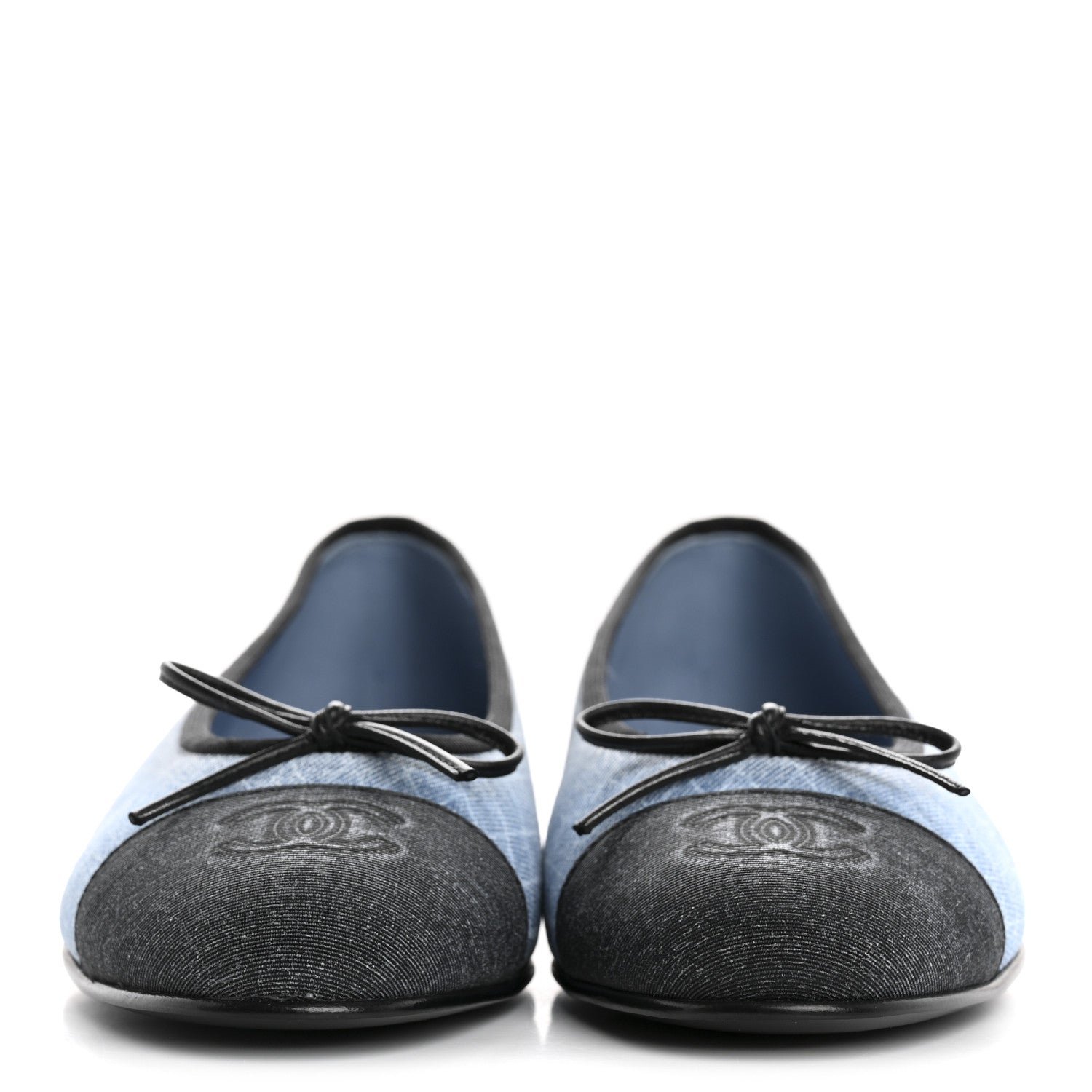 Chanel Denim Printed Quilt CC Cap Toe Ballerina Flats 39 Light Blue Dark Grey 3 of 11