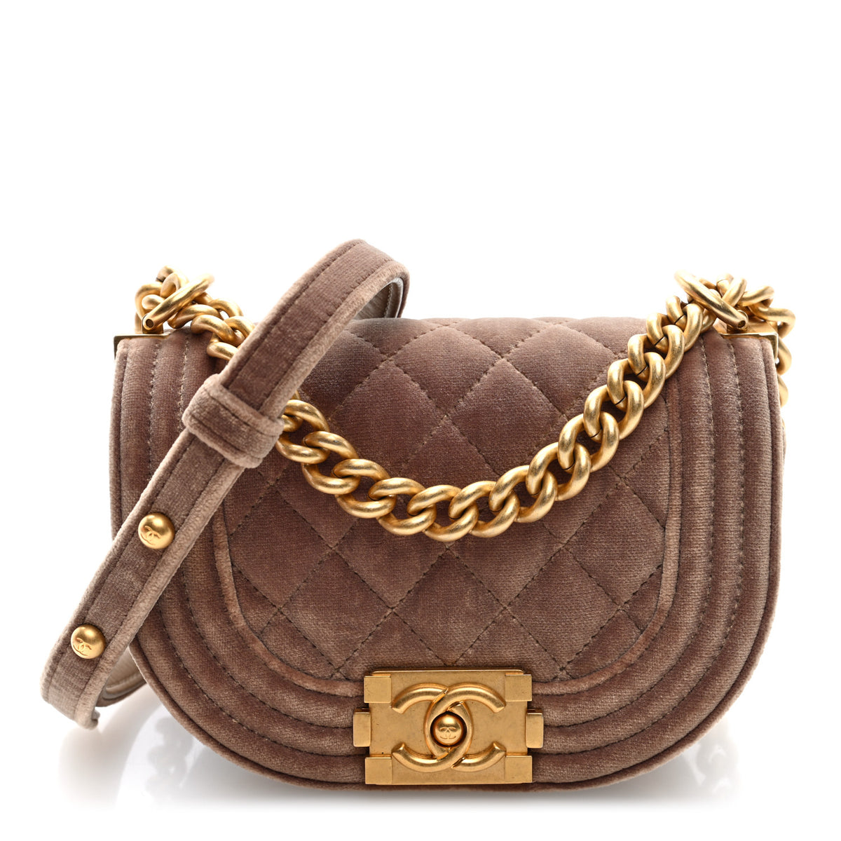 Chanel Velvet Quilted Mini Boy Messenger Bag Beige 1 of 10