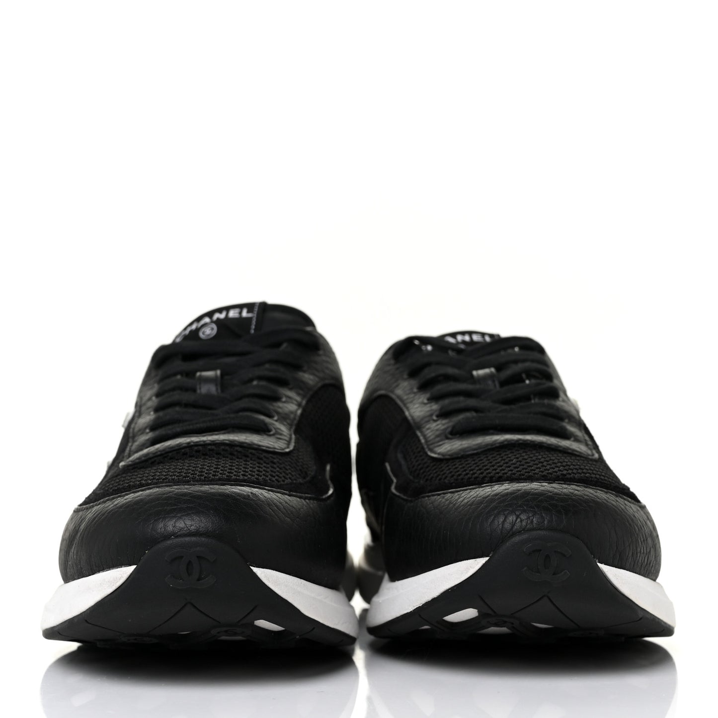 Calfskin Mesh Suede Mens CC Sneakers 43 Black White