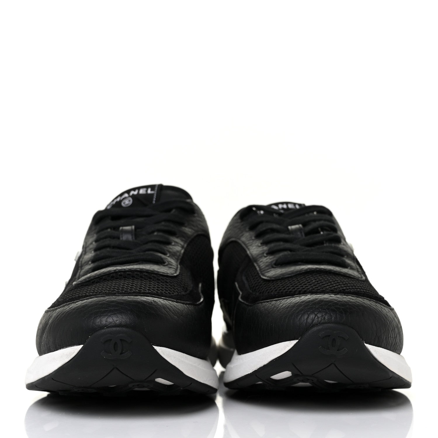 Chanel Calfskin Mesh Suede Mens CC Sneakers 43 Black White 2 of 9
