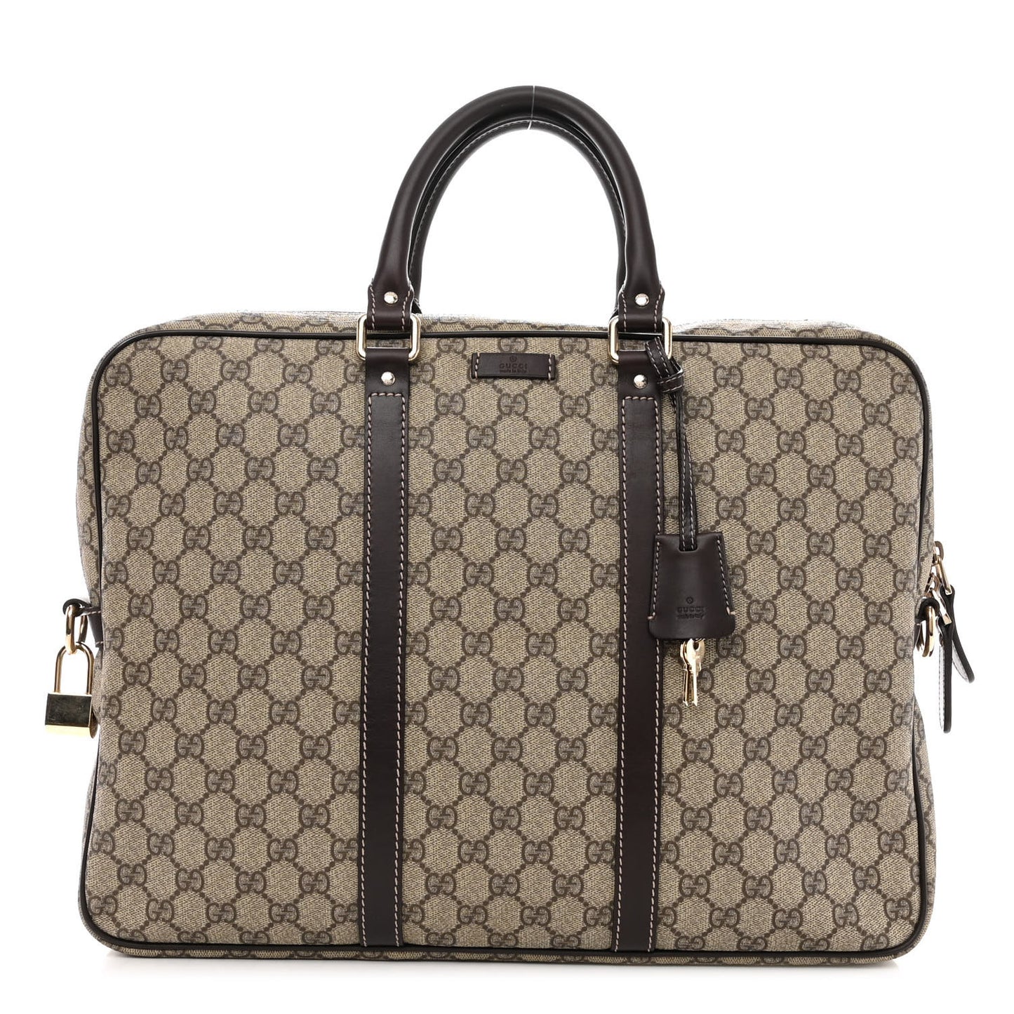 GG Supreme Monogram Selleria Calfskin Briefcase Beige Ebony Cocoa