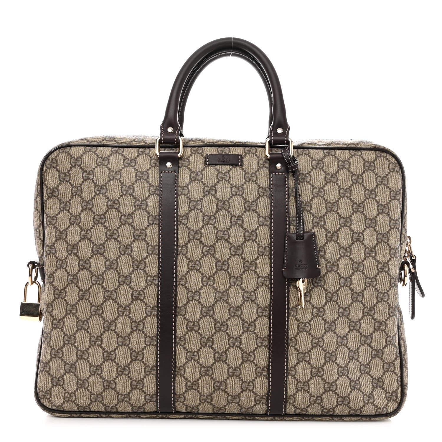 Gucci GG Supreme Monogram Selleria Calfskin Briefcase Beige Ebony Cocoa 1 of 10