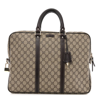 Gucci GG Supreme Monogram Selleria Calfskin Briefcase Beige Ebony Cocoa 1 of 10