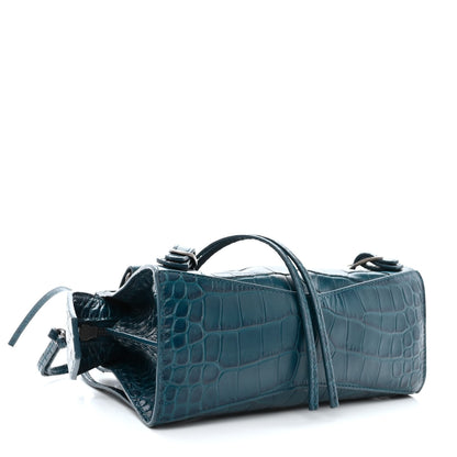 Balenciaga Calfskin Crocodile Embossed Neo Classic Silver Hardware Mini City Dark Petrol Blue 4 of 11