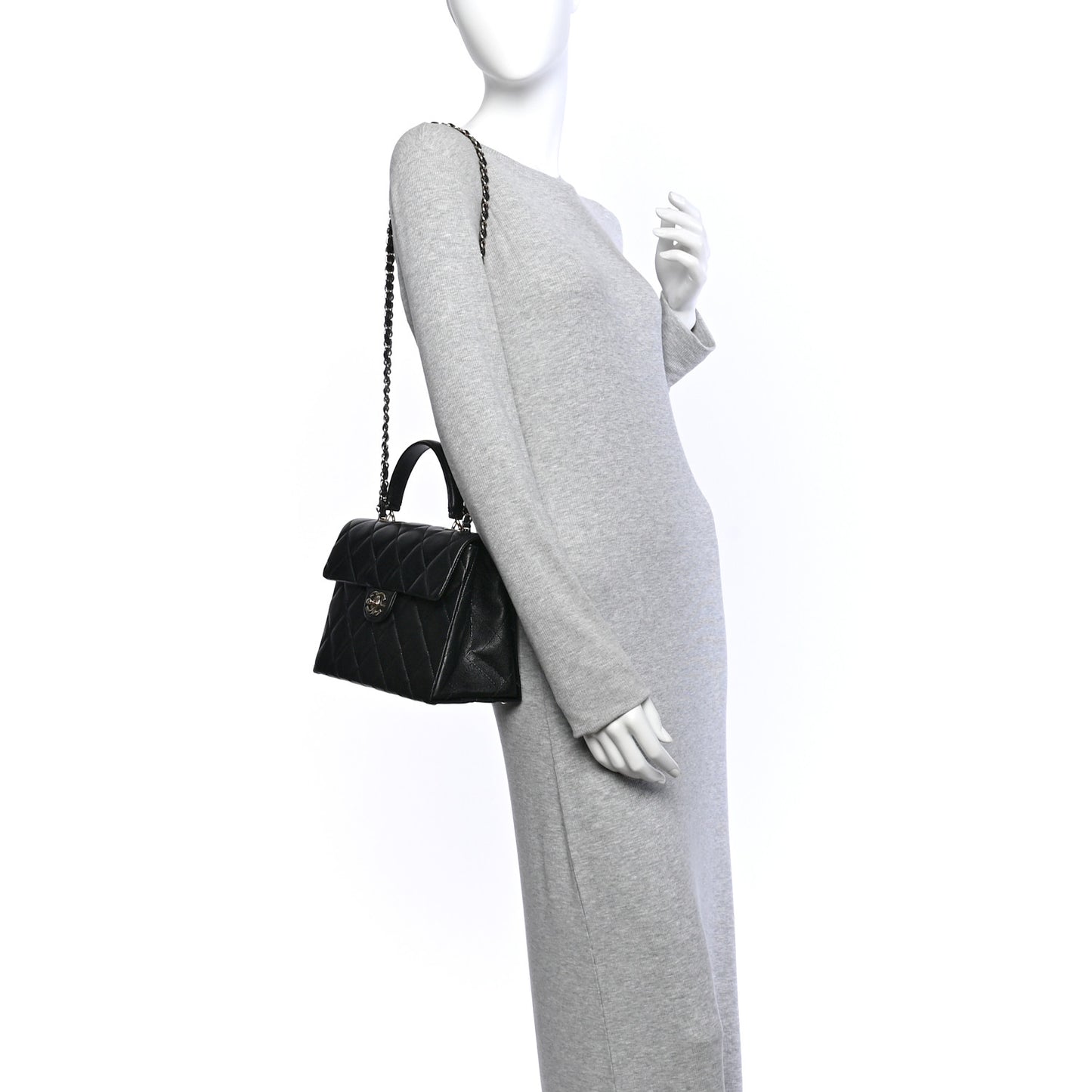Caviar Quilted Medium Retro Twist Top Handle Flap Black