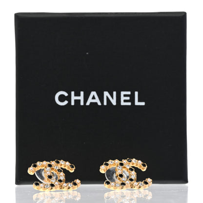 Chanel Resin Pearl Crystal CC Earrings Gold Black 5 of 5