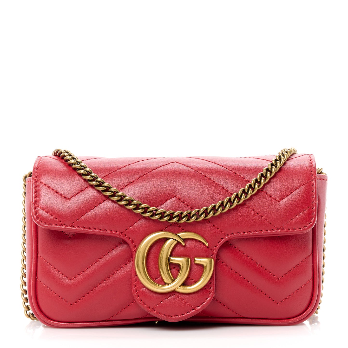 Calfskin Matelasse Super Mini GG Marmont Shoulder Bag Hibiscus Red