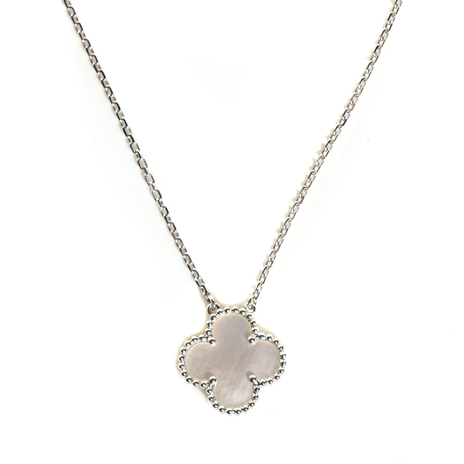 Van Cleef & Arpels 18K White Gold Mother of Pearl Vintage Alhambra Pendant Necklace 1 of 7